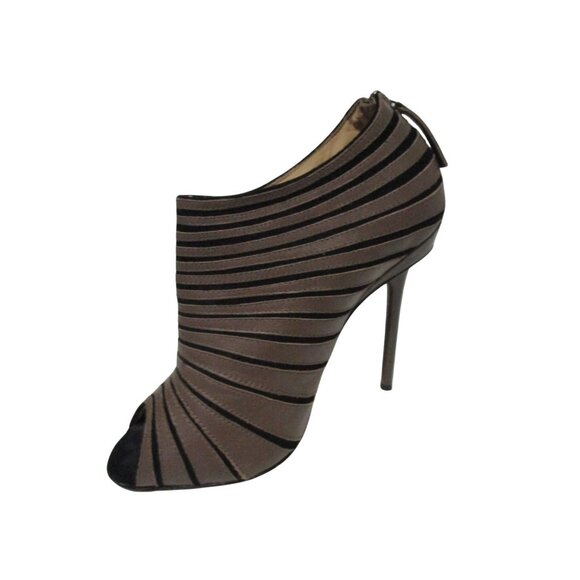 *L.A.M.B. Taupe Stiletto Leather Booties Peep Toe - 9M - Picture 1 of 8